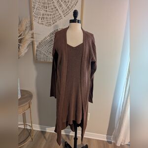 7 For All Mankind Brown Ribbed Dress and Cardigan Set
